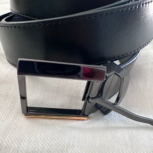 Versace Collection black leather belt w/ silver&gold buckle, size 44 -never worn